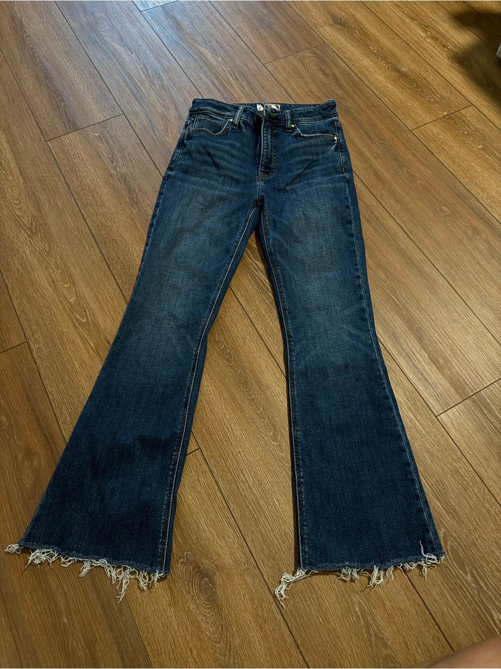 Kut from the Kloth Dark Blue Flare Jeans with Frayed Hem